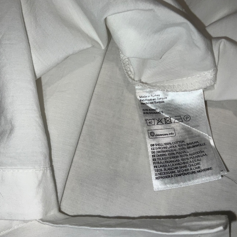 H&M White 100% Cotton 3/4 Puffy Sleeve Blouse Top Button Down Size 8 - Picture 7 of 9